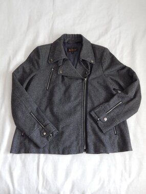 Ben Sherman Moto Jacket - Women Large Wool-Blend Dark Gray